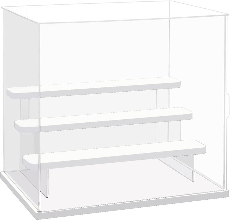 Nynelly Acrylic Display Case for Collectibles, 5 Tier Clear Miniature Display Box with Door, Assemble Countertop Showcase for Figures, Funko Pop, Dolls, Transparent Steps,White,12.5"x11.8"x12.4" - Image 1