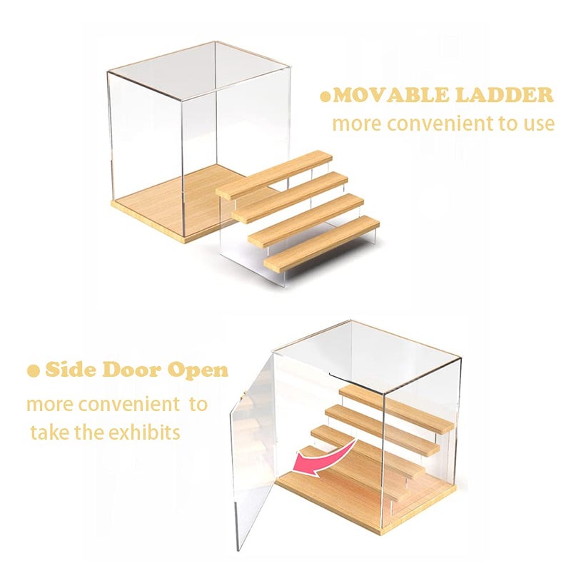 Nynelly Acrylic Display Case for Collectibles, 5 Tier Clear Miniature Display Box with Door, Assemble Countertop Showcase for Figures, Funko Pop, Dolls, Transparent Steps,White,12.5"x11.8"x12.4" - Image 4