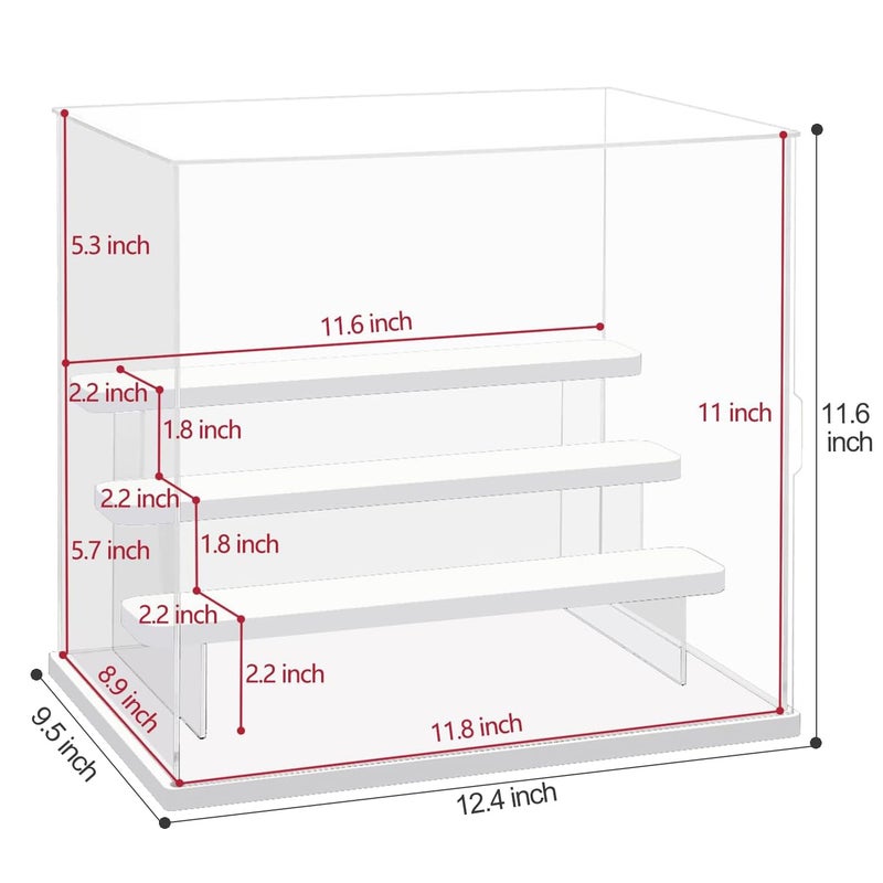 Nynelly Acrylic Display Case for Collectibles, 5 Tier Clear Miniature Display Box with Door, Assemble Countertop Showcase for Figures, Funko Pop, Dolls, Transparent Steps,White,12.5"x11.8"x12.4" - Image 2