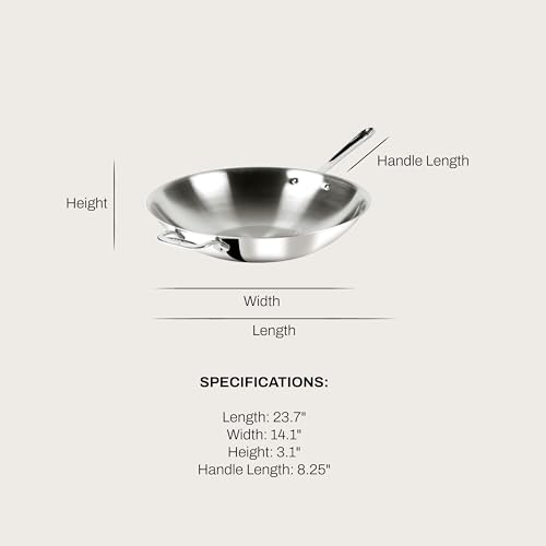 All-Clad D3 3-Ply Stainless Steel Wok 14-Inch, Induction Compatible, Oven Broiler Safe 600F, Stir-Fry Pan, Fast and Even Heat, Cookware, Frying Pan, Kitchen Essential, Pots and Pans, Silver - Image 2