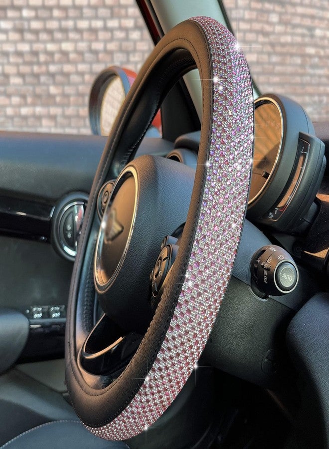PINCTROT Large Size Bling Comfy Steering Wheel Cover with Jumbo Crystal Rhinestones, Anti-Slip Diamond Leather, 15.5-15.75 Inch (Pink) - Image 1