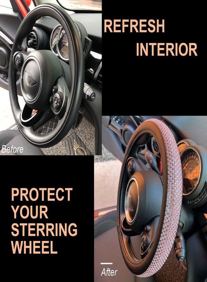 PINCTROT Large Size Bling Comfy Steering Wheel Cover with Jumbo Crystal Rhinestones, Anti-Slip Diamond Leather, 15.5-15.75 Inch (Pink) - Image 4