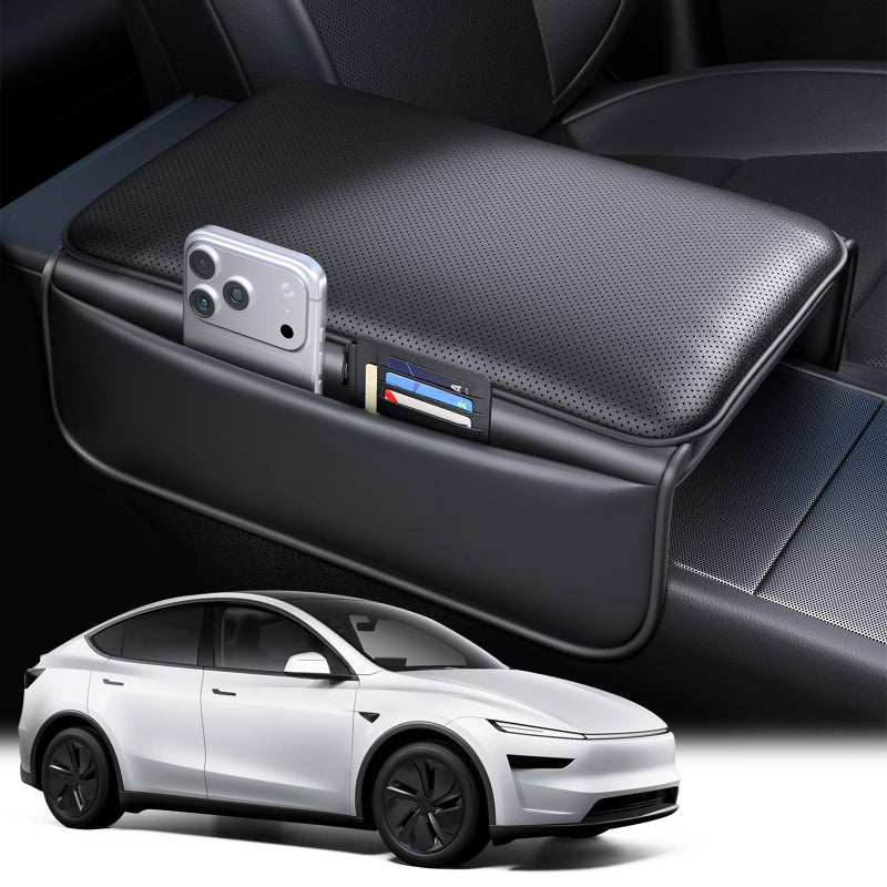 Wigoo Center Console Lid Cover for Tesla Model Y Juniper 20252026 Model 3 Highland 20242026 Standard Premium Performance Soft Support Nappa Leather Armrest Protector Cover Black - Image 2