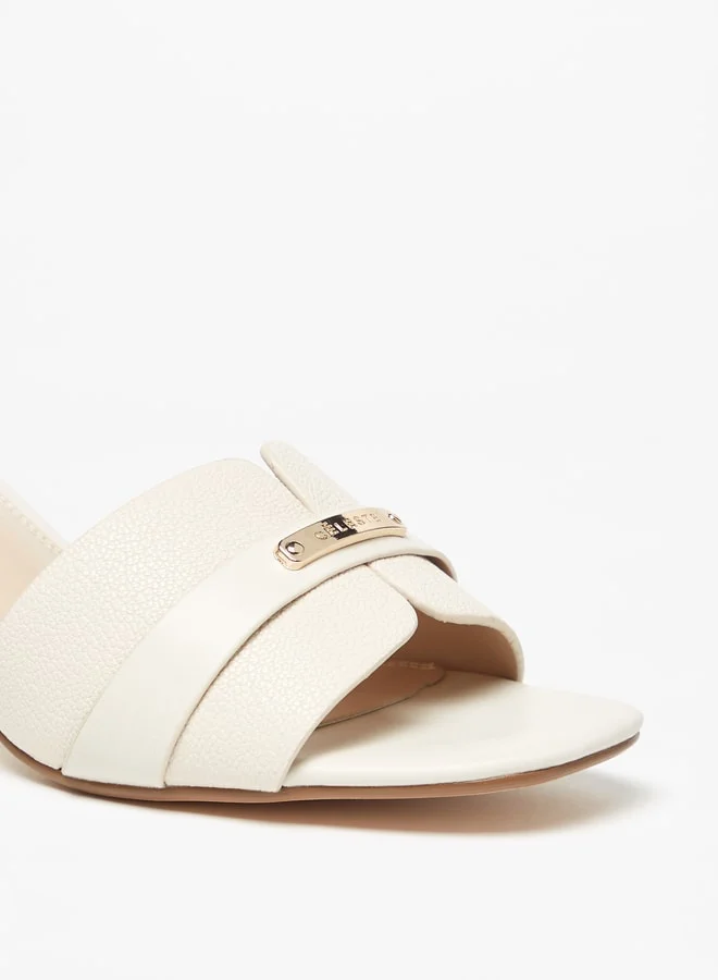Celeste Womens Monogram Print Slip-On Sandals With Kitten Heels
