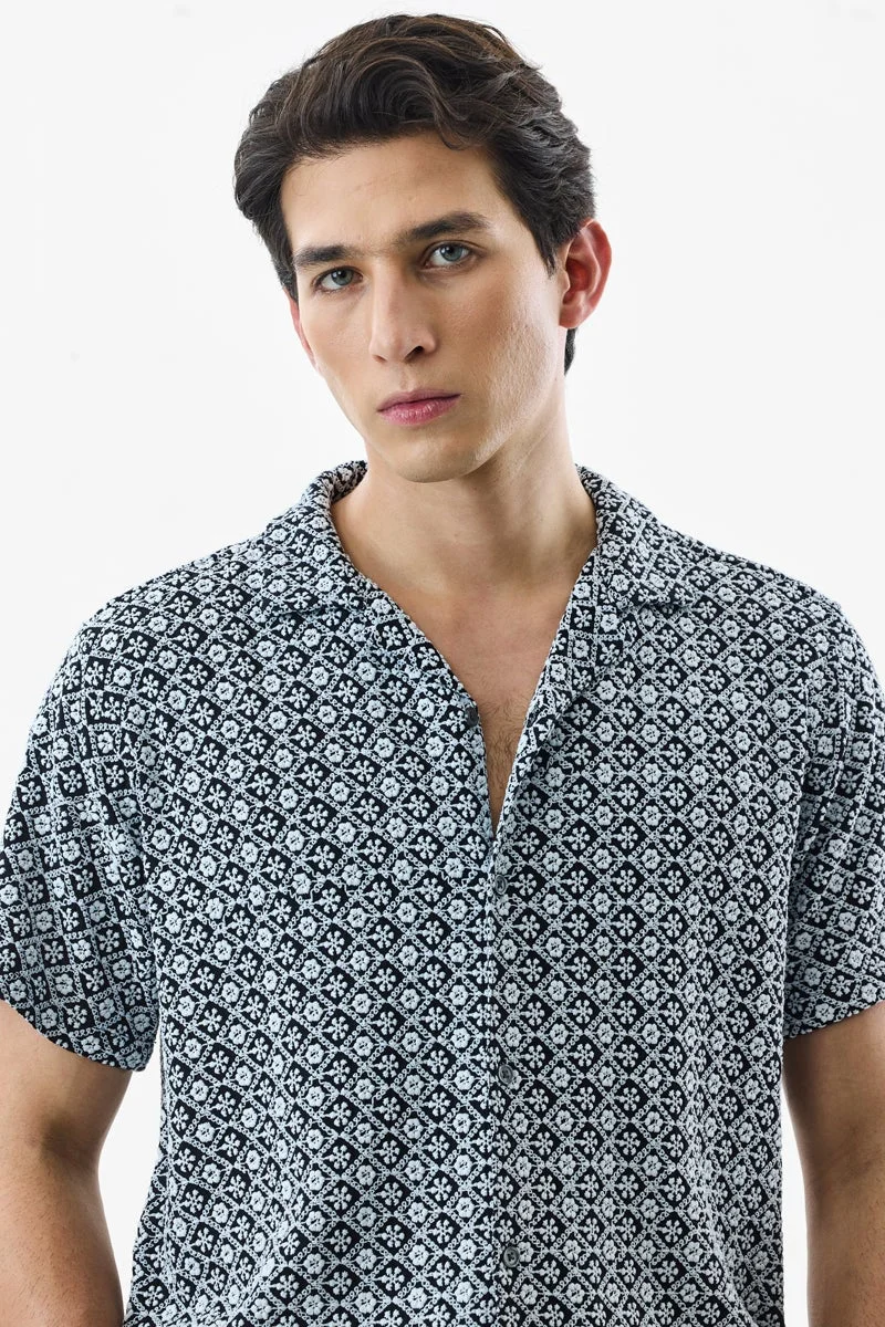 SNITCH Black Textured Half Sleeve Boxy Shirt