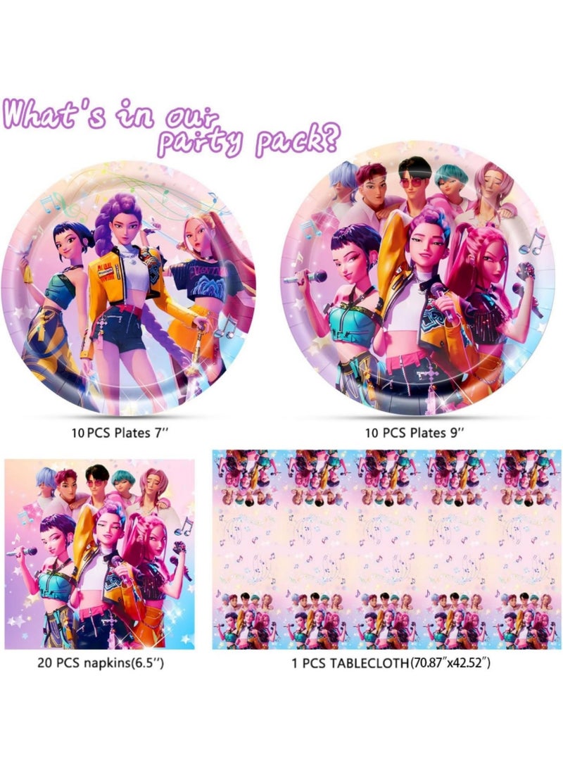 73Hours Kpop Demon Hunter Birthday Decorations, 20 Plates, 20 Napkins 1 Pulling Flag and 1 Tablecover for Boys Girls Kpop Party Supplies - Image 2