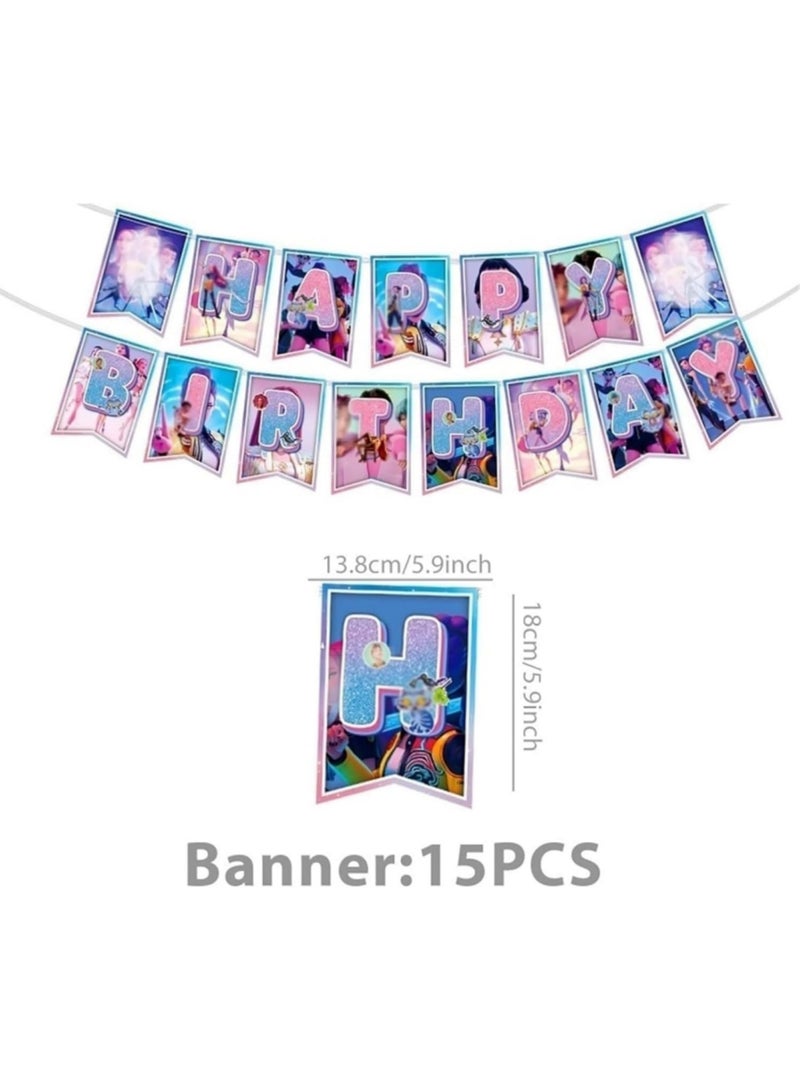73Hours Kpop Demon Hunter Birthday Decorations, 20 Plates, 20 Napkins 1 Pulling Flag and 1 Tablecover for Boys Girls Kpop Party Supplies - Image 3
