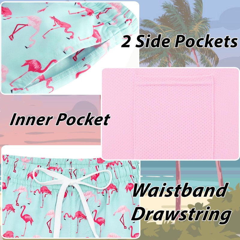swimsobo Boys Swim Trunks for Size 14-16 Kids Compression Liner Swimming Hawaii Pink Flamingo Bathing Suit Beach Swim Shorts - Image 5