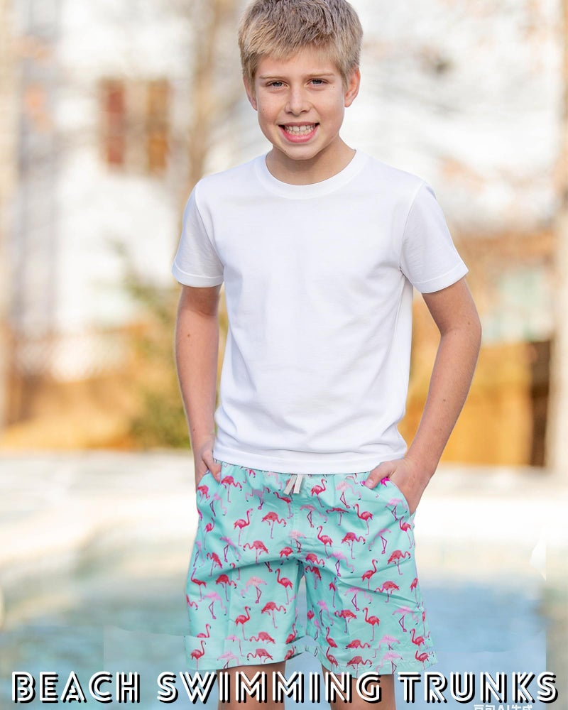 swimsobo Boys Swim Trunks for Size 14-16 Kids Compression Liner Swimming Hawaii Pink Flamingo Bathing Suit Beach Swim Shorts - Image 2