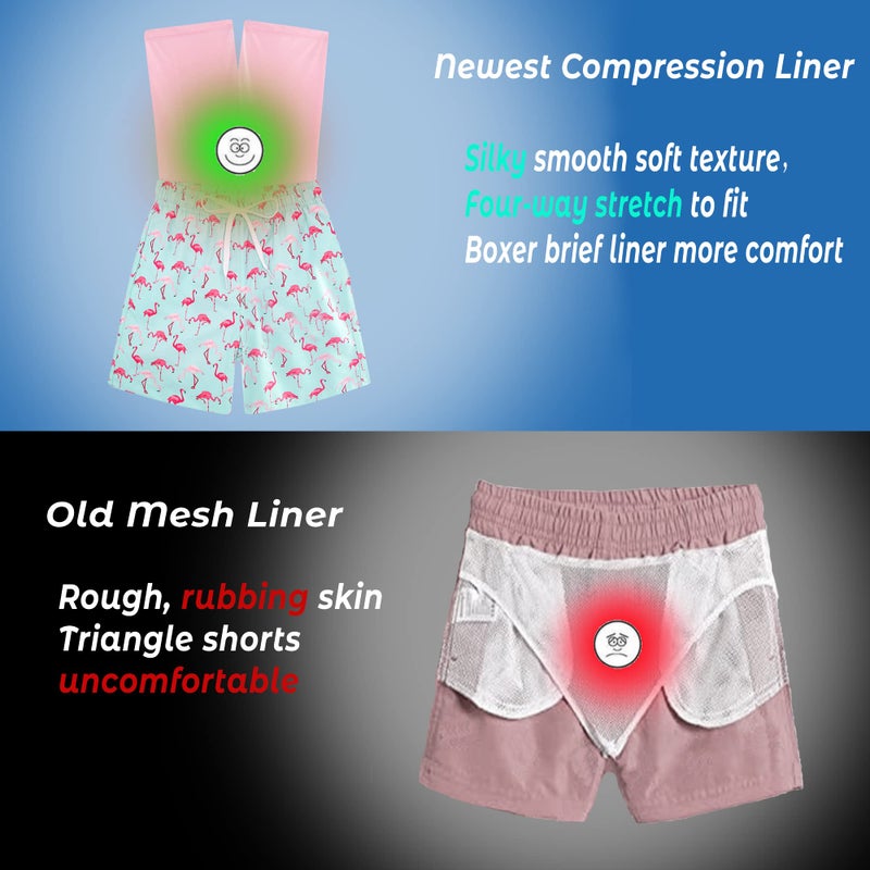 swimsobo Boys Swim Trunks for Size 14-16 Kids Compression Liner Swimming Hawaii Pink Flamingo Bathing Suit Beach Swim Shorts - Image 4