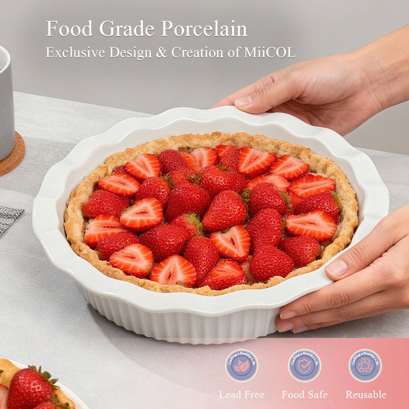 Miicol White Ceramic Pie Pan, 50 oz Ripple Edge Deep Baking Dish, 9 Inch Round Ceramic Pie Plate, Suitable for Quiche, Apple Pie, Meat Pie, Ideal Gift for Baking Lovers - Image 4