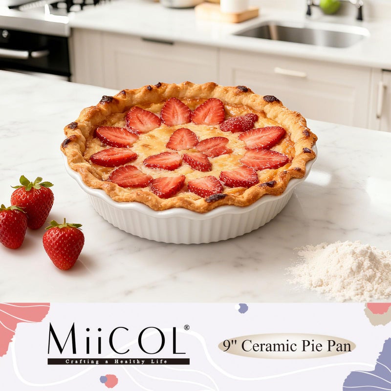 Miicol White Ceramic Pie Pan, 50 oz Ripple Edge Deep Baking Dish, 9 Inch Round Ceramic Pie Plate, Suitable for Quiche, Apple Pie, Meat Pie, Ideal Gift for Baking Lovers - Image 2