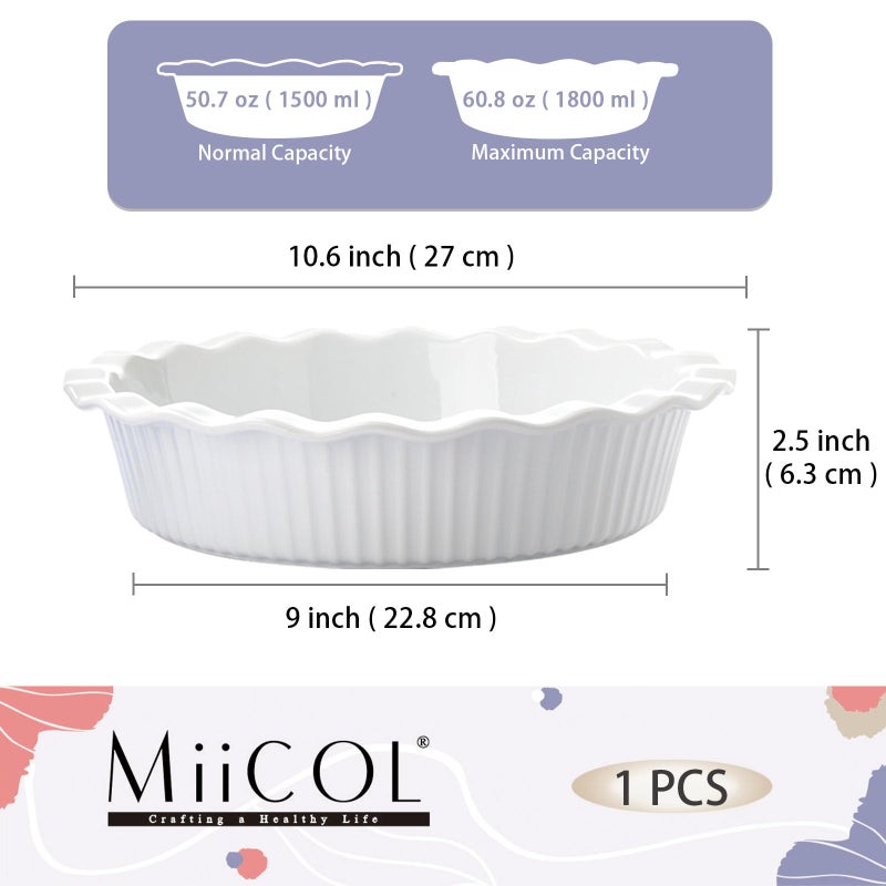 Miicol White Ceramic Pie Pan, 50 oz Ripple Edge Deep Baking Dish, 9 Inch Round Ceramic Pie Plate, Suitable for Quiche, Apple Pie, Meat Pie, Ideal Gift for Baking Lovers - Image 3
