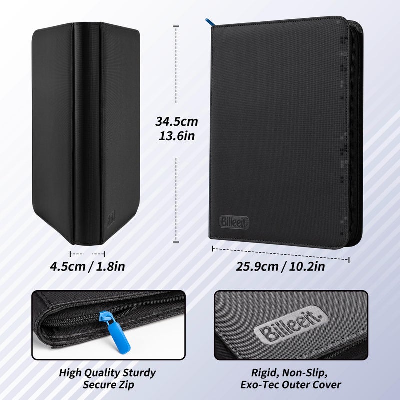 Billeeit Zipper Trading Card Binder, 9 Pocket 540 Side-Loading Slots Card Album, Ringless Standard Size Card(2.5" x 3.5") Protective Organize Folder, BLACK - Image 3