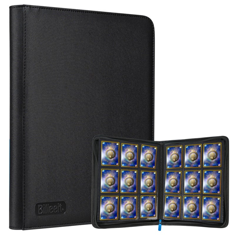 Billeeit Zipper Trading Card Binder, 9 Pocket 540 Side-Loading Slots Card Album, Ringless Standard Size Card(2.5" x 3.5") Protective Organize Folder, BLACK - Image 1