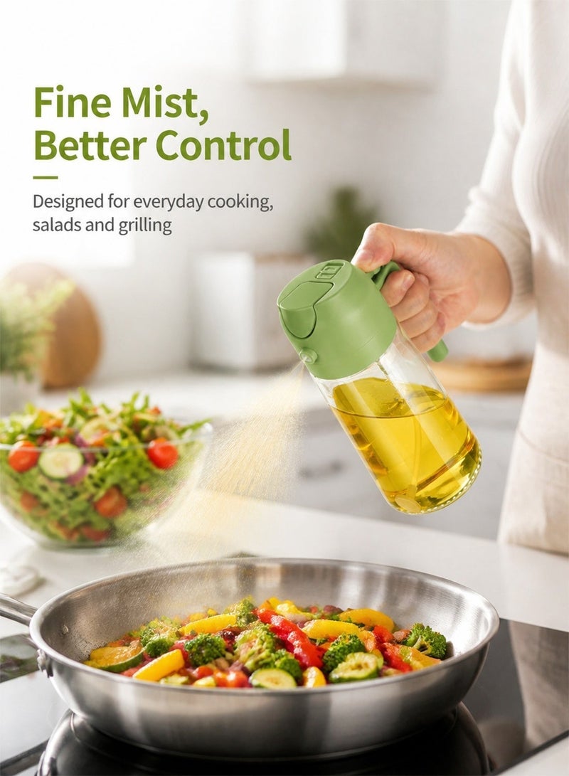 16oz/470ml Glass Olive Oil Sprayer for Cooking – 2 in 1 Olive Oil Dispenser Bottle for Kitchen Gadgets and Air Fryer Accessories, Salad, BBQ - Green - Image 1