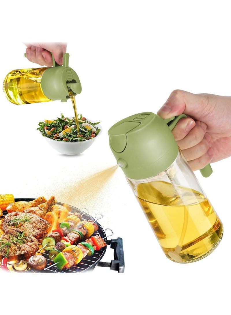 16oz/470ml Glass Olive Oil Sprayer for Cooking – 2 in 1 Olive Oil Dispenser Bottle for Kitchen Gadgets and Air Fryer Accessories, Salad, BBQ - Green - Image 2