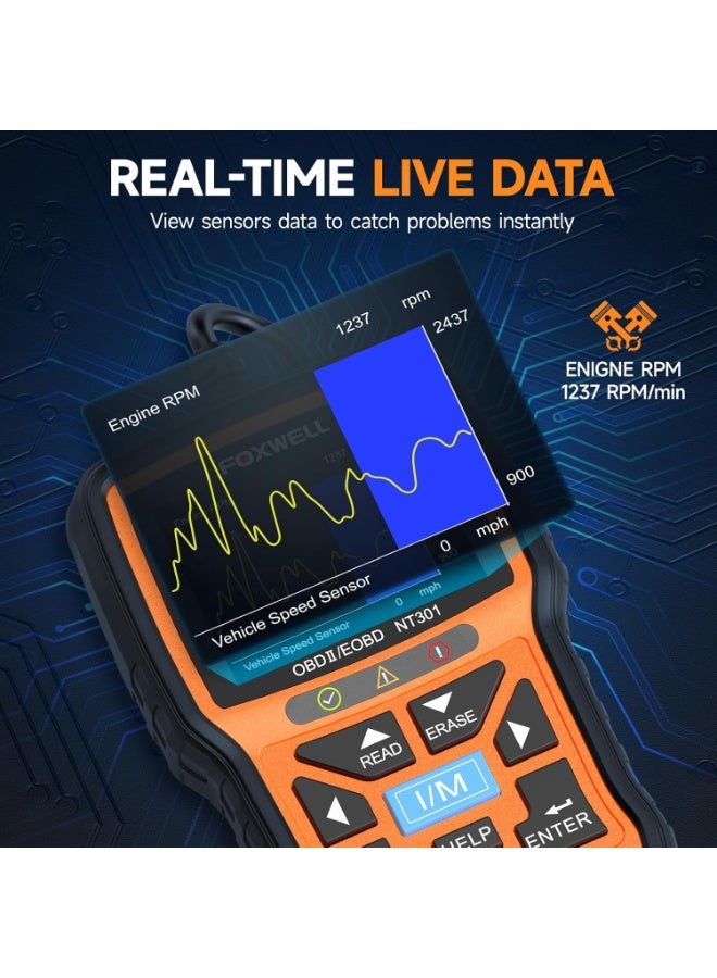 فوكسويل ماسح ضوئي FOXWELL NT301 OBD2، بيانات حية، ميكانيكي محترف، أداة قراءة رموز تشخيص OBDII لضوء فحص المحرك - Image 4