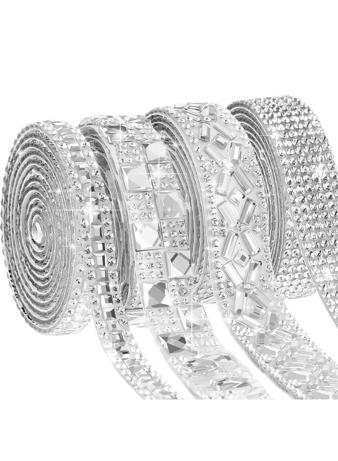 Juexica Juexica 4 Yards Self Adhesive Rhinestone Ribbons 4 Styles Crystal Rhinestone Diamond Ribbon Roll Bling Ribbon Glitter Resin Diamond Belt for Home Clothing Decorations, DIY Craft(White,Elegant)  - Image 1