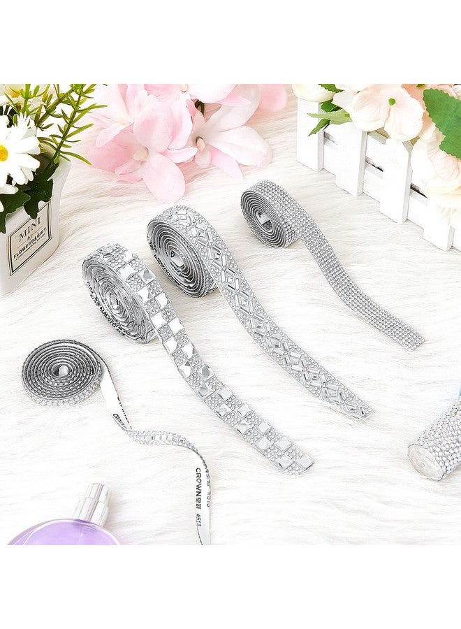 Juexica Juexica 4 Yards Self Adhesive Rhinestone Ribbons 4 Styles Crystal Rhinestone Diamond Ribbon Roll Bling Ribbon Glitter Resin Diamond Belt for Home Clothing Decorations, DIY Craft(White,Elegant)  - Image 5