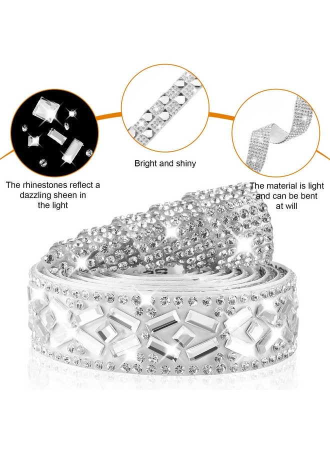 Juexica Juexica 4 Yards Self Adhesive Rhinestone Ribbons 4 Styles Crystal Rhinestone Diamond Ribbon Roll Bling Ribbon Glitter Resin Diamond Belt for Home Clothing Decorations, DIY Craft(White,Elegant)  - Image 2