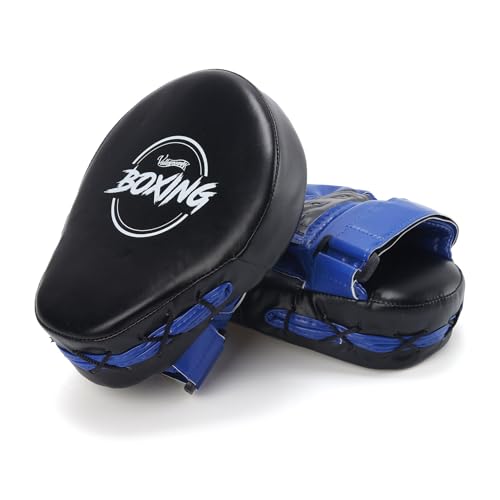 Valleycomfy Boxing Curved Focus Punching Mitts - Leatherette Training Hand Pads, Ideal for Karate, Muay Thai Kick, Sparring, Dojo, Martial Arts (Blue) - Image 3