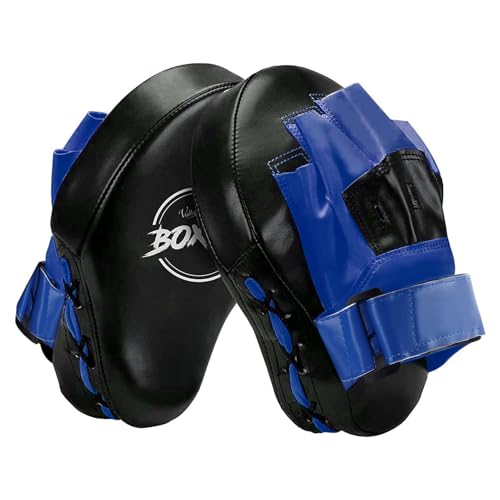 Valleycomfy Boxing Curved Focus Punching Mitts - Leatherette Training Hand Pads, Ideal for Karate, Muay Thai Kick, Sparring, Dojo, Martial Arts (Blue) - Image 1