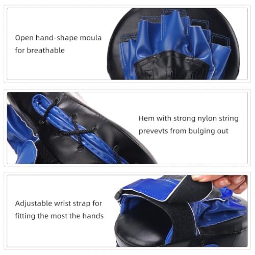 Valleycomfy Boxing Curved Focus Punching Mitts - Leatherette Training Hand Pads, Ideal for Karate, Muay Thai Kick, Sparring, Dojo, Martial Arts (Blue) - Image 5