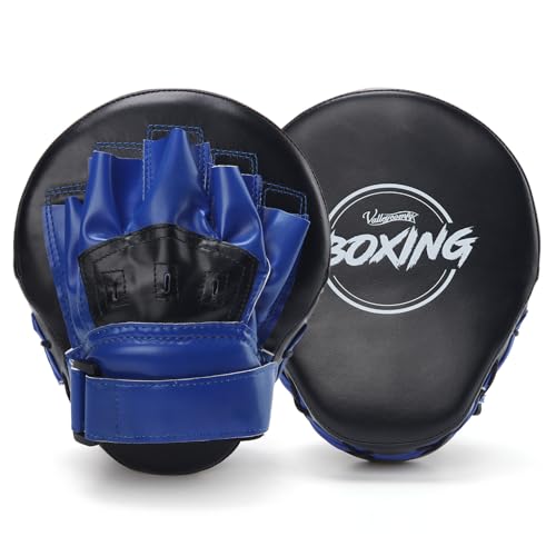 Valleycomfy Boxing Curved Focus Punching Mitts - Leatherette Training Hand Pads, Ideal for Karate, Muay Thai Kick, Sparring, Dojo, Martial Arts (Blue) - Image 2