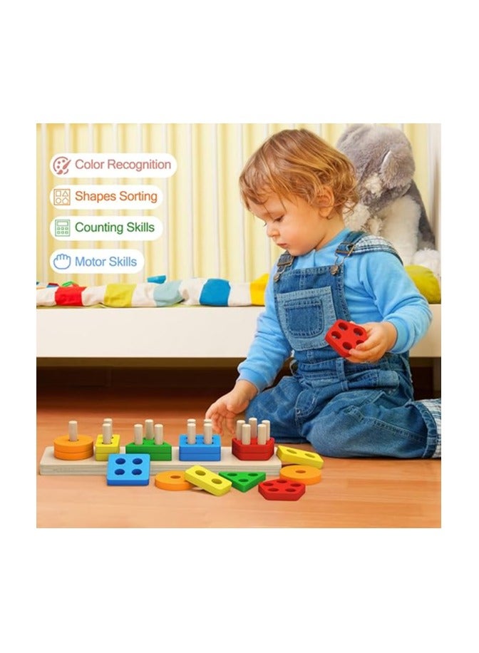Risen Superior Quality Wooden Montessori Toys for 1 to 3-Year-Old Boys Girls Toddlers, Wooden Sorting & Stacking Toys for Toddlers and Kids Preschool, Educational Toys, Color Recognition Stacker Shape Sorter, Learning Puzzles Gift - Image 2