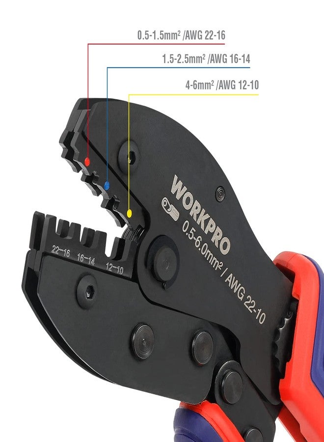WORKPRO Wire Crimping Tool Kit, Ratcheting Insulated Terminal Crimper for 22 to 10 AWG Wire, Crimping Pliers with 100 Pieces Terminal Connectors - Image 3