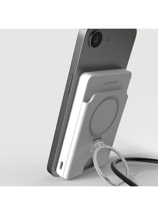 Lenyes PW0006D 5000mAh Wireless Power Bank with Find My Support, 20W Fast Charging, Magnetic Wireless Charging, Built-in Card Holder & Phone Stand, Portable Battery Charger for Compatible Devices - Image 2