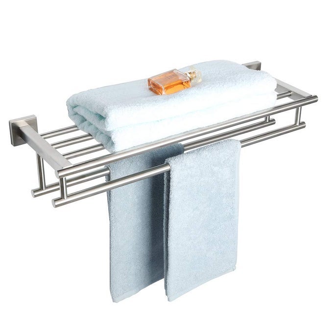 DOUBLE TOWEL RACK FOR BATHROOM24 INCH BATHROOM TOWER HOLDER TOWEL SHELF WITH DOUBLE TOWEL BARS WALL MOUNTSUS304 STAINLESS STEEL TOWEL HANGER DOUBLE TOWER BAR FOR BATHROOM WALLBRUSHED NICKEL