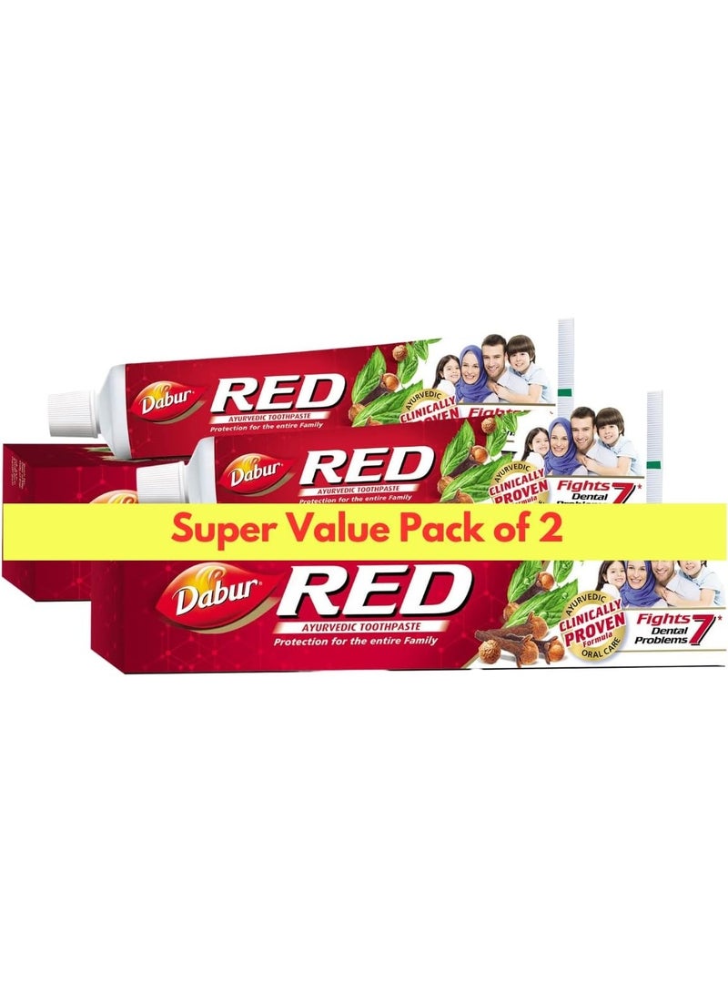 دابر معجون أسنان دابر ريد أيورفيدي للأسنان واللثة (2 × 200 غرام) | غني بمكونات أيورفيدية فعّالة | للثة صحية وأسنان قوية | عبوة اقتصادية للغاية من قطعتين - Image 1