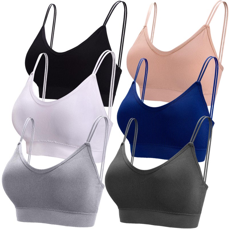 BQTQ 6 Pieces V Neck Cami Bralette Bra for Women Padded Cami Bras with Elastic Straps Seamless Bralettes Sleeping Bra Everyday Bralette Pack, XXL - Image 1