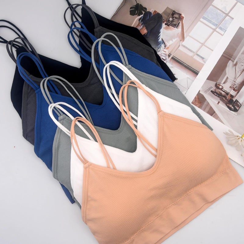 BQTQ 6 Pieces V Neck Cami Bralette Bra for Women Padded Cami Bras with Elastic Straps Seamless Bralettes Sleeping Bra Everyday Bralette Pack, XXL - Image 4
