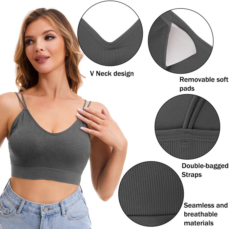 BQTQ 6 Pieces V Neck Cami Bralette Bra for Women Padded Cami Bras with Elastic Straps Seamless Bralettes Sleeping Bra Everyday Bralette Pack, XXL - Image 3