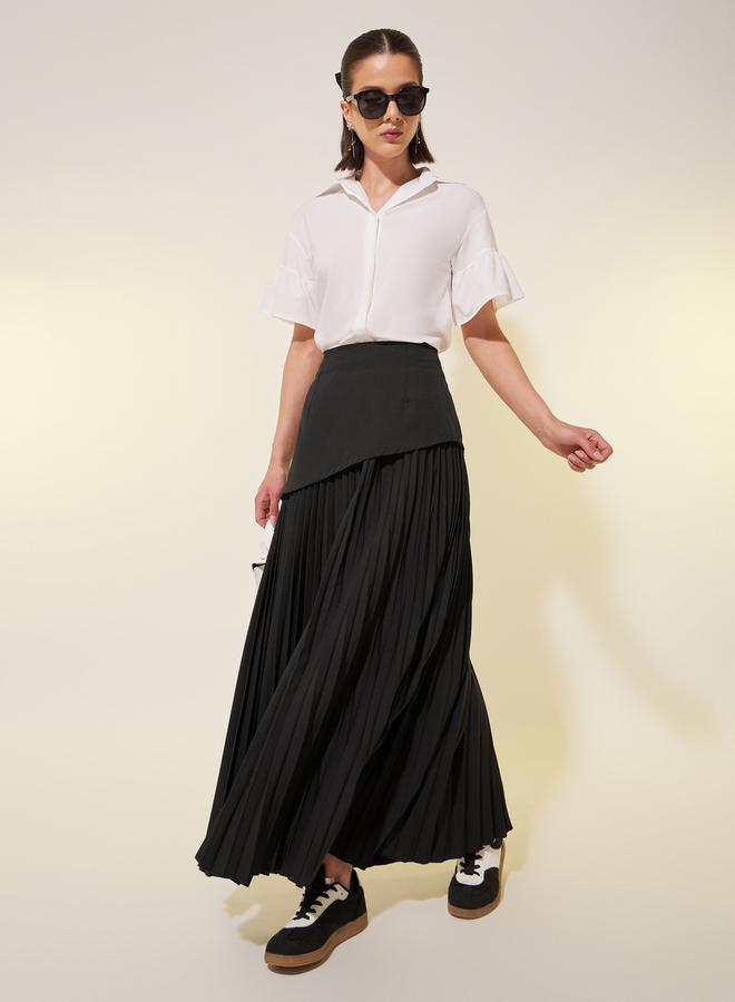 Take Two Solid Pleated A-Line Maxi Skirt - Image 1