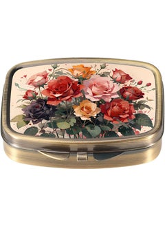 Dynippy Dynippy Pill Case Pill Box with Mirror Retro Pocket 2 Compartment Medicine Case Vitamin Pill Organizer for Pocket Purse and Travel (Cute Flower) 