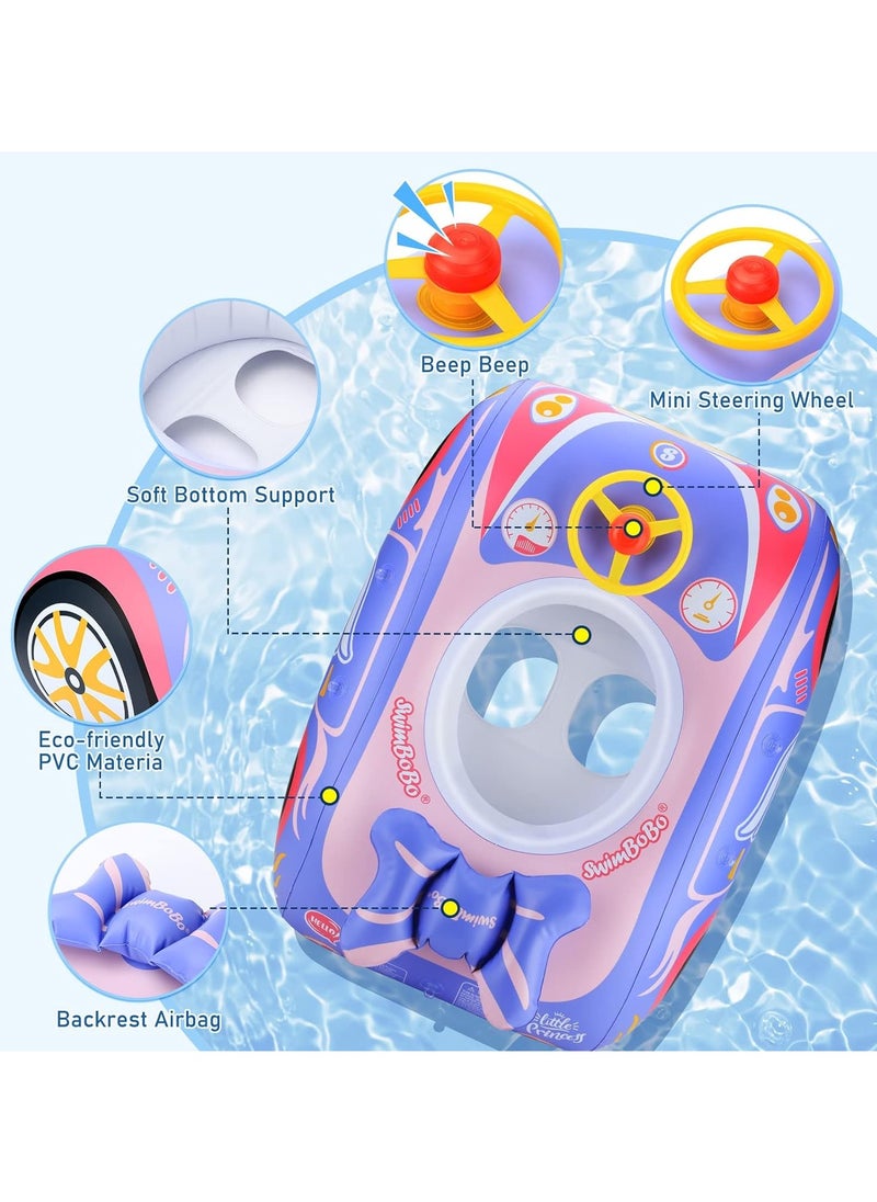 SwimBoBo - Baby Swimming Float Baby Float Inflatable Car Baby Swim Float Baby Floats for Swimming Baby Pool Float with Detachable Sun Protection Canopy and Safety Seat for Kids Aged 12-48 Months (Pink) - Image 1