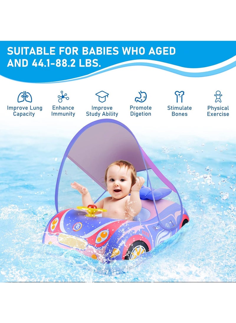 SwimBoBo - Baby Swimming Float Baby Float Inflatable Car Baby Swim Float Baby Floats for Swimming Baby Pool Float with Detachable Sun Protection Canopy and Safety Seat for Kids Aged 12-48 Months (Pink) - Image 1