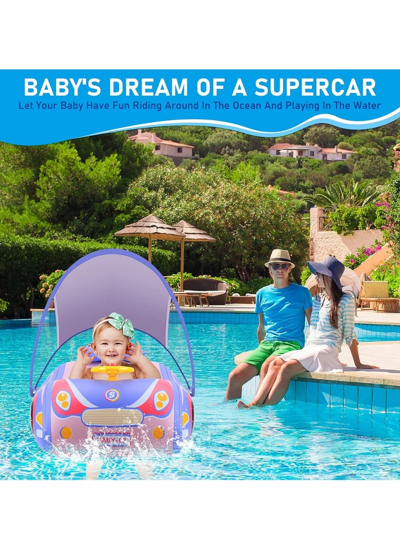 SwimBoBo - Baby Swimming Float Baby Float Inflatable Car Baby Swim Float Baby Floats for Swimming Baby Pool Float with Detachable Sun Protection Canopy and Safety Seat for Kids Aged 12-48 Months (Pink) - Image 1
