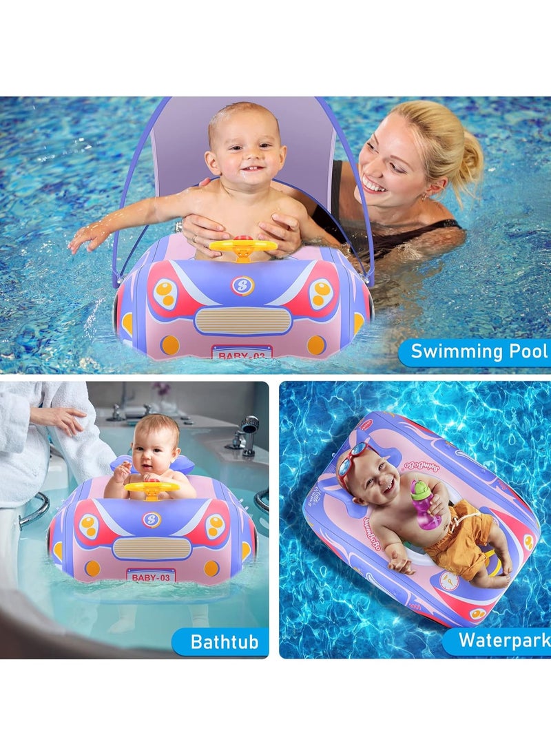 SwimBoBo - Baby Swimming Float Baby Float Inflatable Car Baby Swim Float Baby Floats for Swimming Baby Pool Float with Detachable Sun Protection Canopy and Safety Seat for Kids Aged 12-48 Months (Pink) - Image 1