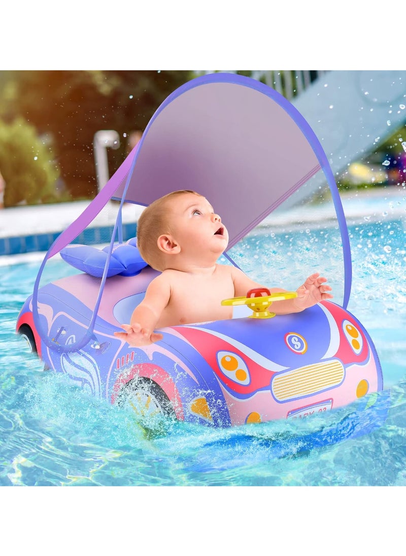 SwimBoBo - Baby Swimming Float Baby Float Inflatable Car Baby Swim Float Baby Floats for Swimming Baby Pool Float with Detachable Sun Protection Canopy and Safety Seat for Kids Aged 12-48 Months (Pink) - Image 1