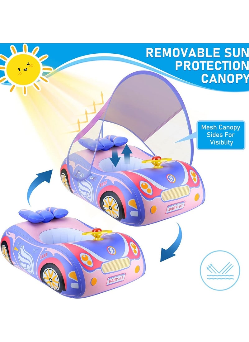 SwimBoBo - Baby Swimming Float Baby Float Inflatable Car Baby Swim Float Baby Floats for Swimming Baby Pool Float with Detachable Sun Protection Canopy and Safety Seat for Kids Aged 12-48 Months (Pink) - Image 1