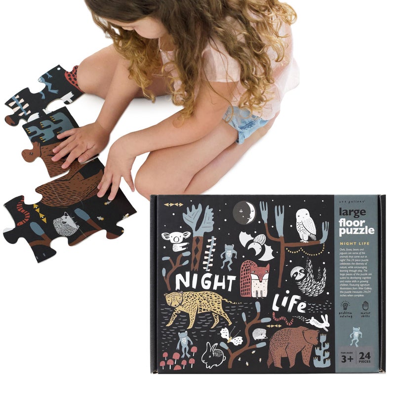 Wee Gallery Floor Puzzle 24Piece Jumbo Jigsaw Puzzles for Toddlers Early Learning Activity Cognitive and Fine Motor Skills Development Learning Toys for Toddlers Night Life - Image 3