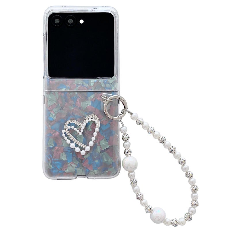 erorex For Motorola Razr 50 / 60 Pearlescent Shell Texture  Pattern Phone Case with Bracelet(Beige) - Image 1