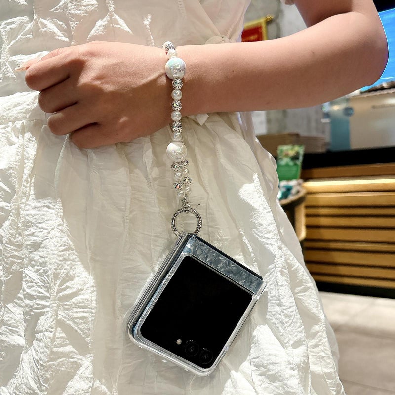 erorex For Motorola Razr 50 / 60 Pearlescent Shell Texture  Pattern Phone Case with Bracelet(Beige) - Image 5