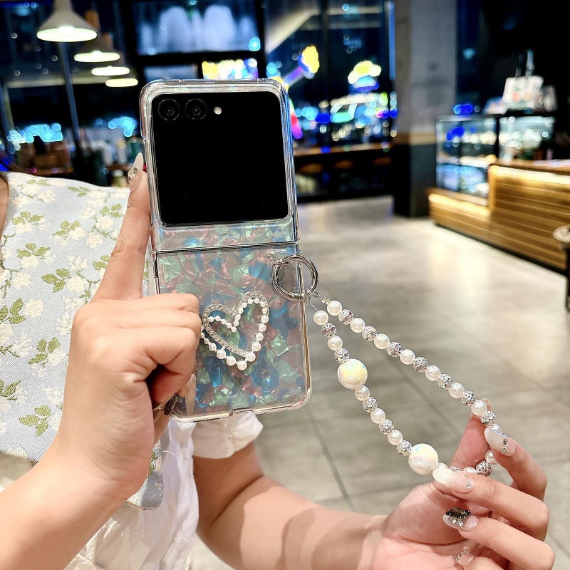 erorex For Motorola Razr 50 / 60 Pearlescent Shell Texture  Pattern Phone Case with Bracelet(Beige) - Image 2