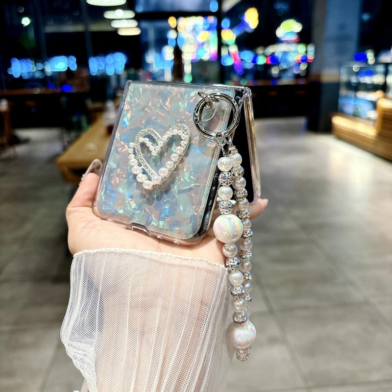 erorex For Motorola Razr 50 / 60 Pearlescent Shell Texture  Pattern Phone Case with Bracelet(Beige) - Image 3